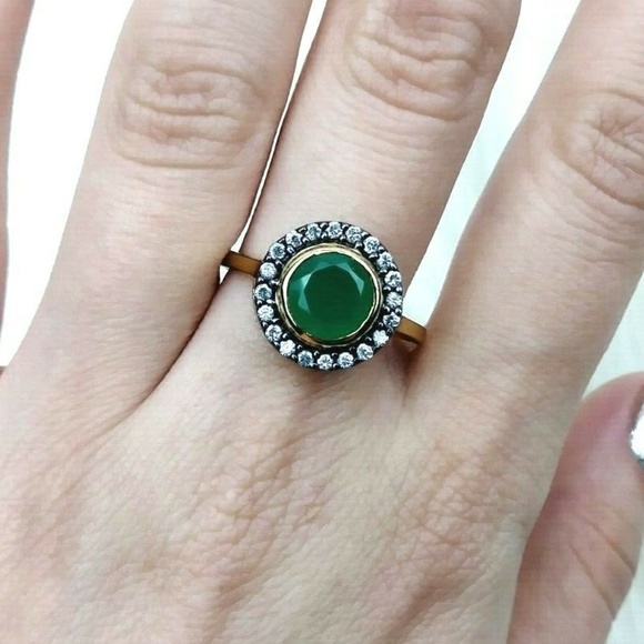 Round Green Accent Stone Fashion Statement Ring 8 - Picture 2 of 5
